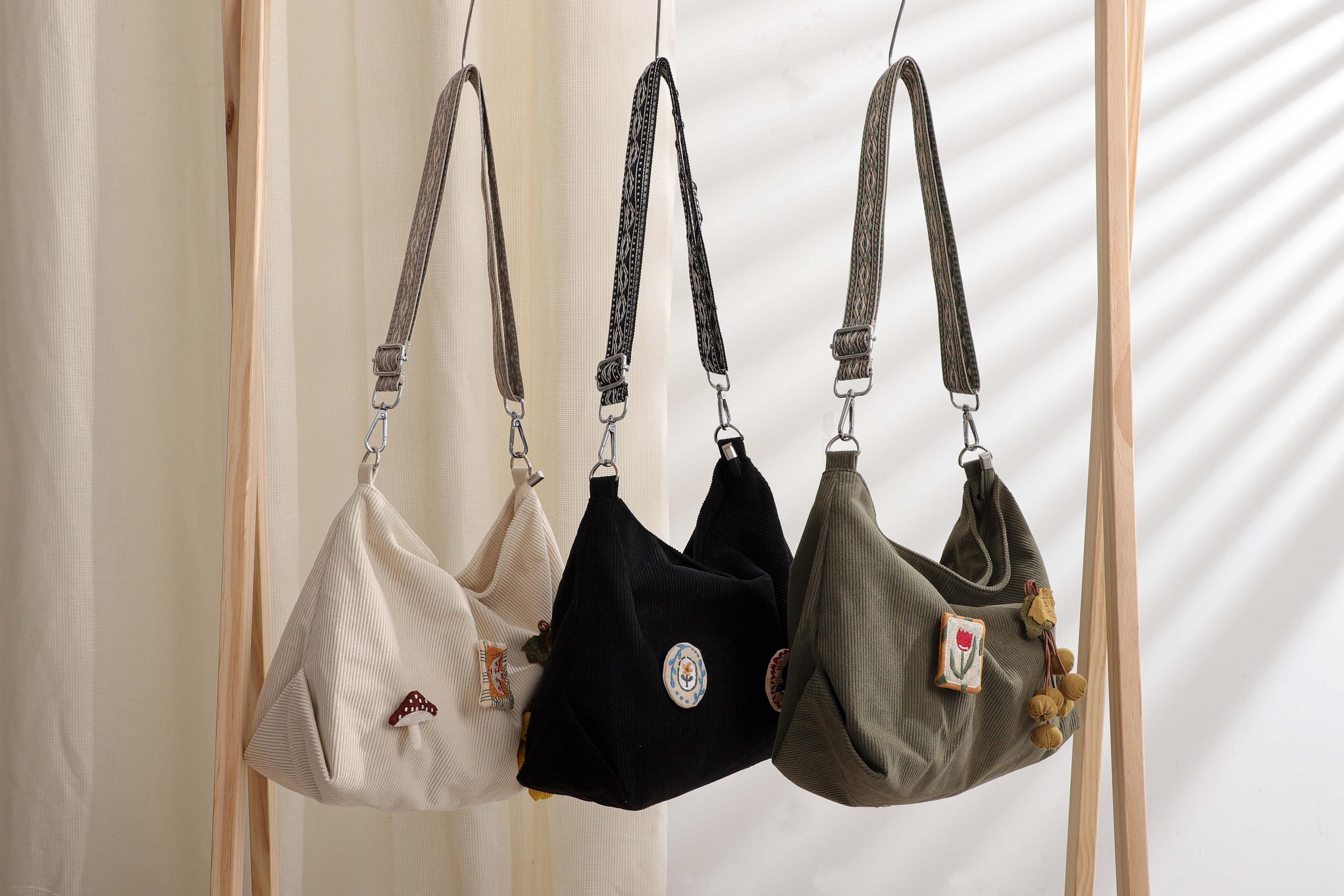 Corduroy Bag Crossbody Bag Casual Hobo Bag Shopping Bag Shoulder Bag Travel Crossbody Bag Everyday Tote,Gifts for Her,Handmade Cloth Pins