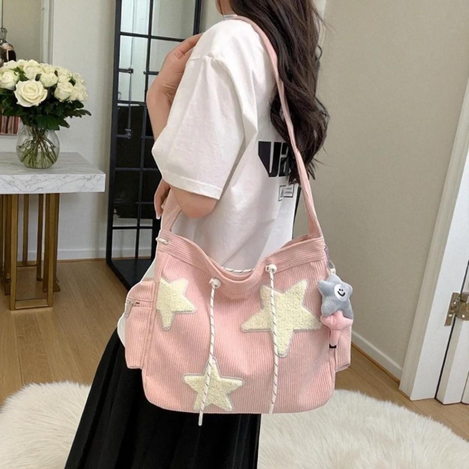 Corduroy Crossbody Tote Bag for Women,  Large Capacity Shoulder Bag for School, Work,  Aesthetic Commuter Bag, Gift for her