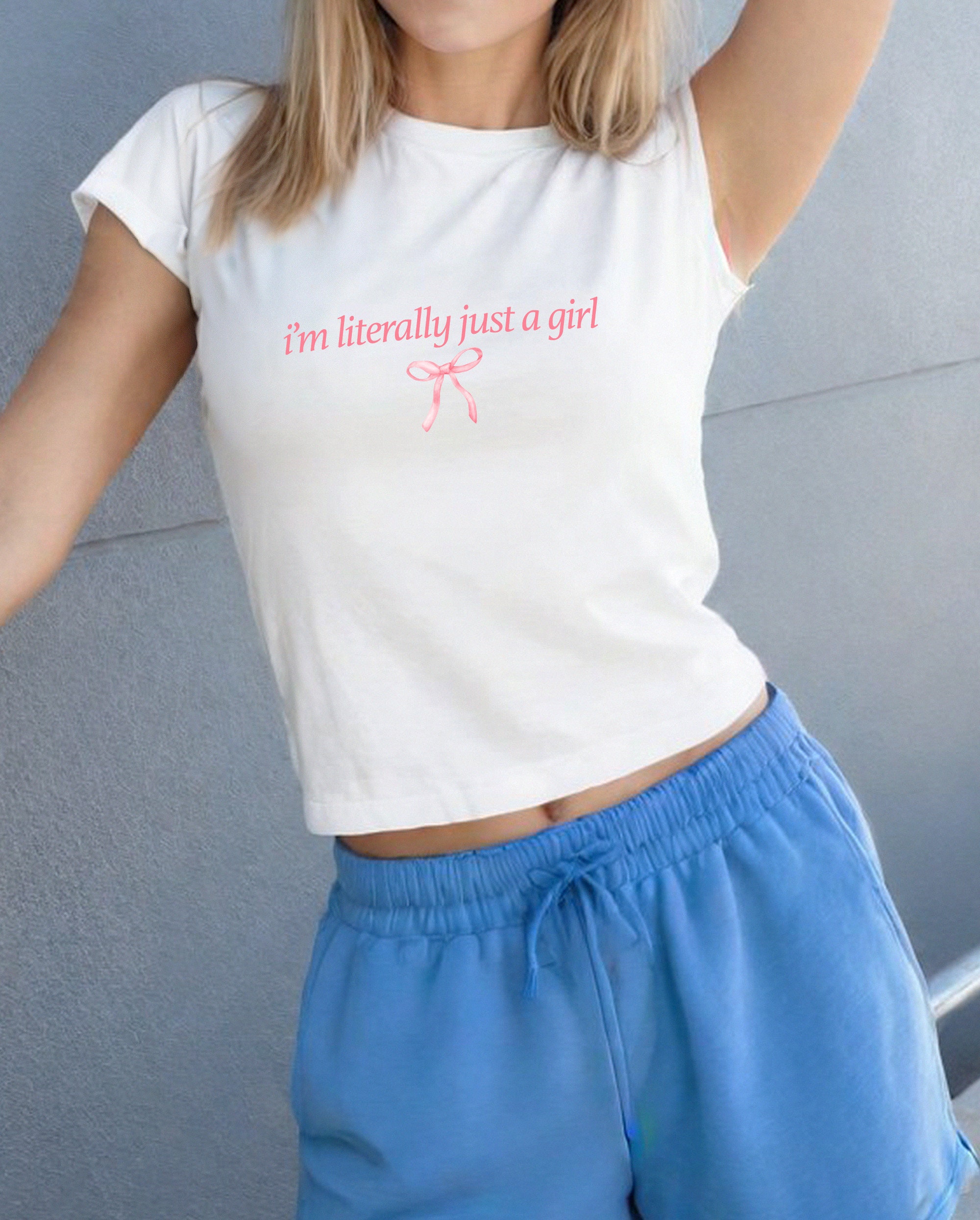 Baby Tee I'm literally just a girl, Baby Tee, Baby Girl, Funny Baby Tee, Cute Baby, Bow Tee, y2k baby tee, 90s baby tee, y2k, Crop