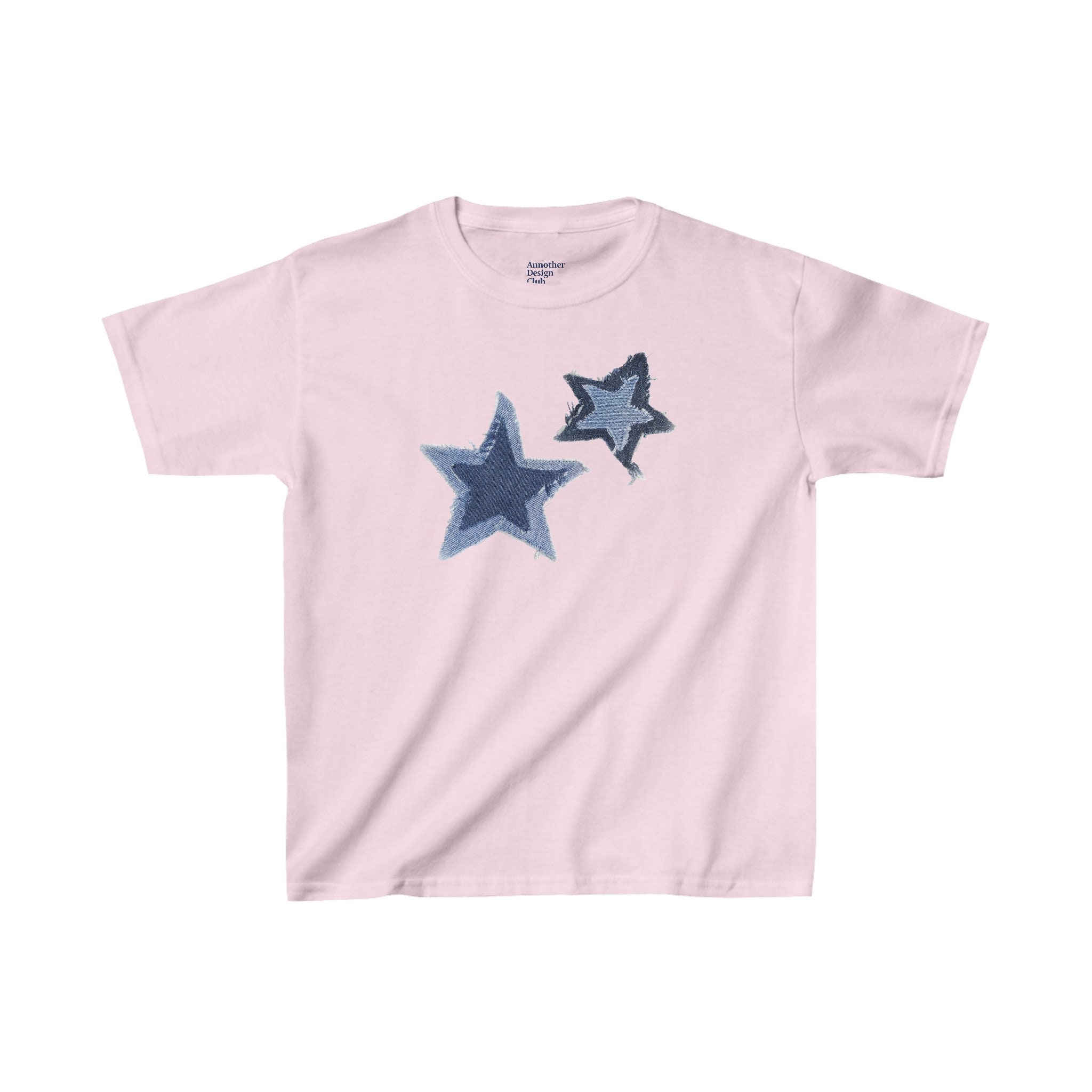 Blue Denim Print Stars Baby Tee | Denim Star Graphic Print Baby Tee Y2K Coquette Cute Tshirt Downtown Girl Boho Trendy Retro 90s Shirt