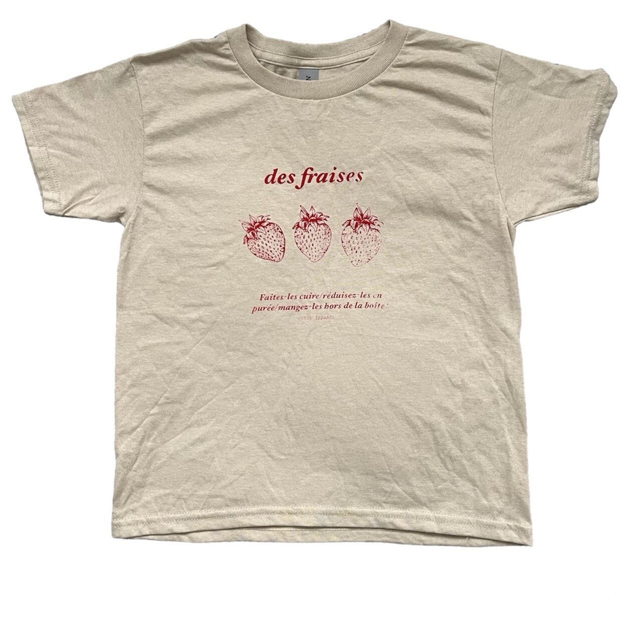 Cream, Vintage French STRAWBERRY COQUETTE baby tee fit, Hand Screen Printed, Unisex Baby tee Fit, Handmade gift apparel, unique, y2k