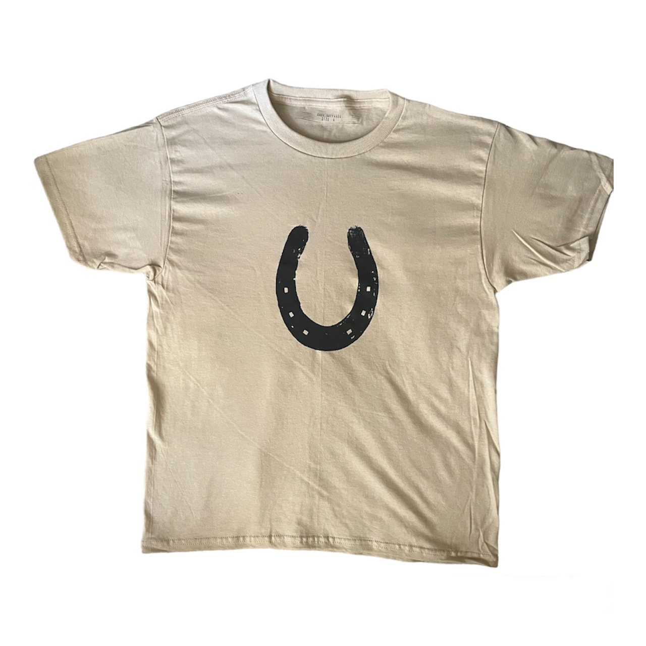 Cream, Vintage LUCKY HORSESHOE Graphic Tee, Hand Screen Printed, western, Unisex Baby tee Fit, Handmade gift apparel, unique