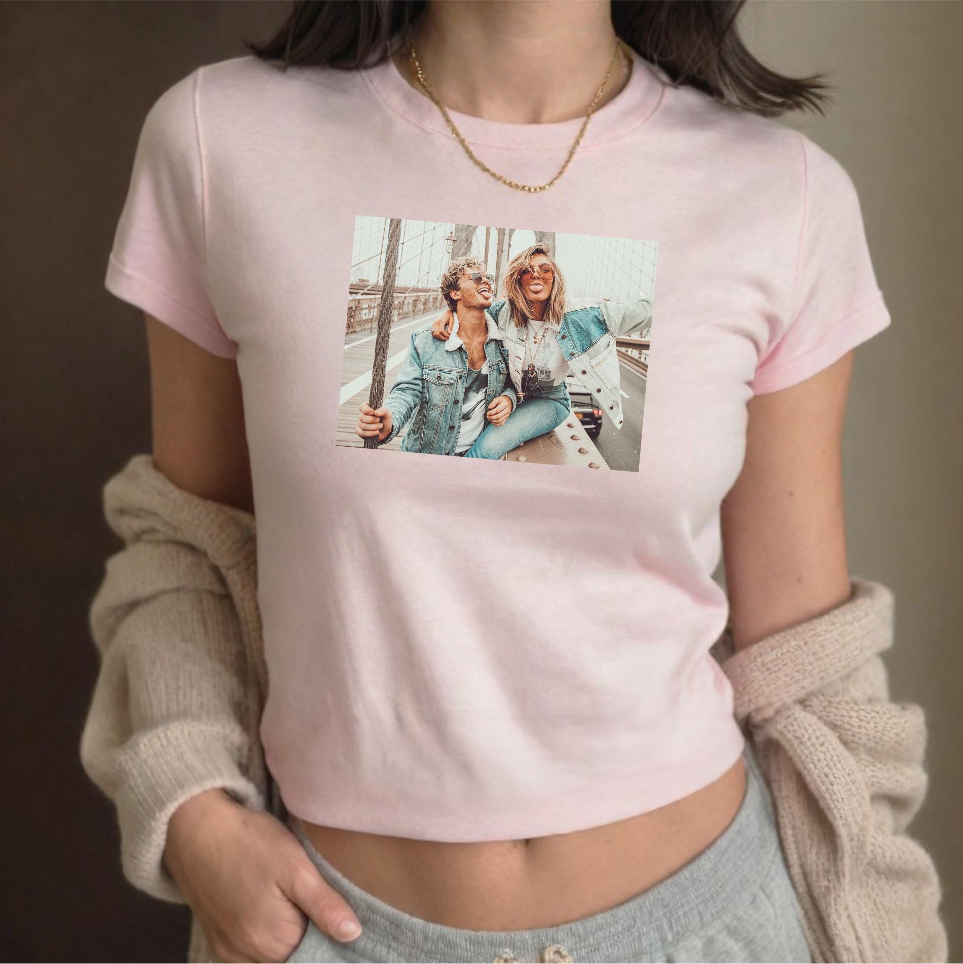 Custom Photo Baby Tee, Crop Top Personalized Text, Custom Picture Baby Tee, Personalized Y2K Shirt, Aesthetic Tee, Trendy Y2K Fashion, 90s