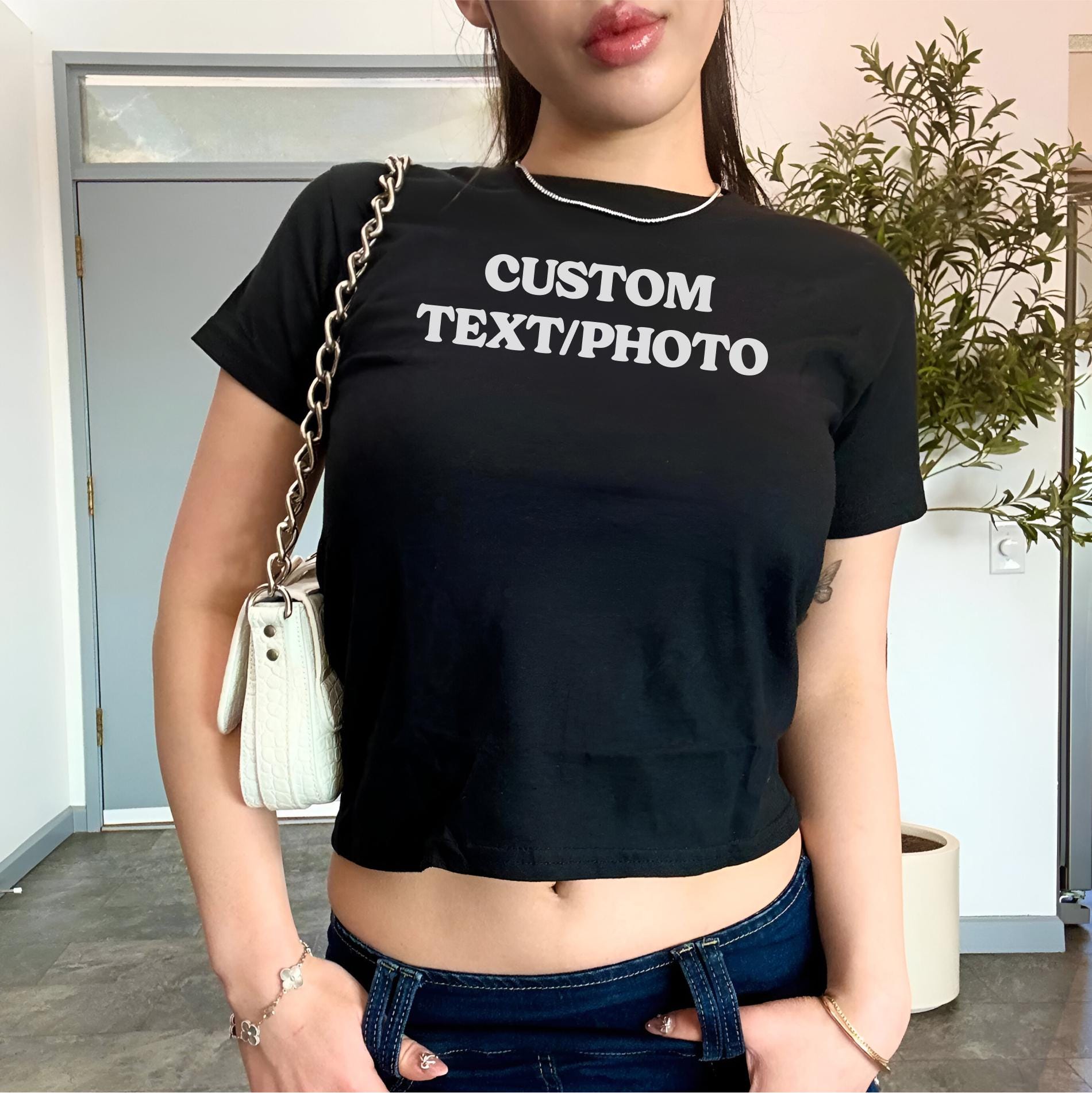Custom Photo Baby Tee, Crop Top Personalized Text, Custom Picture Baby Tee, Personalized Y2K Shirt, Aesthetic Tee, Trendy Y2K Fashion, 90s