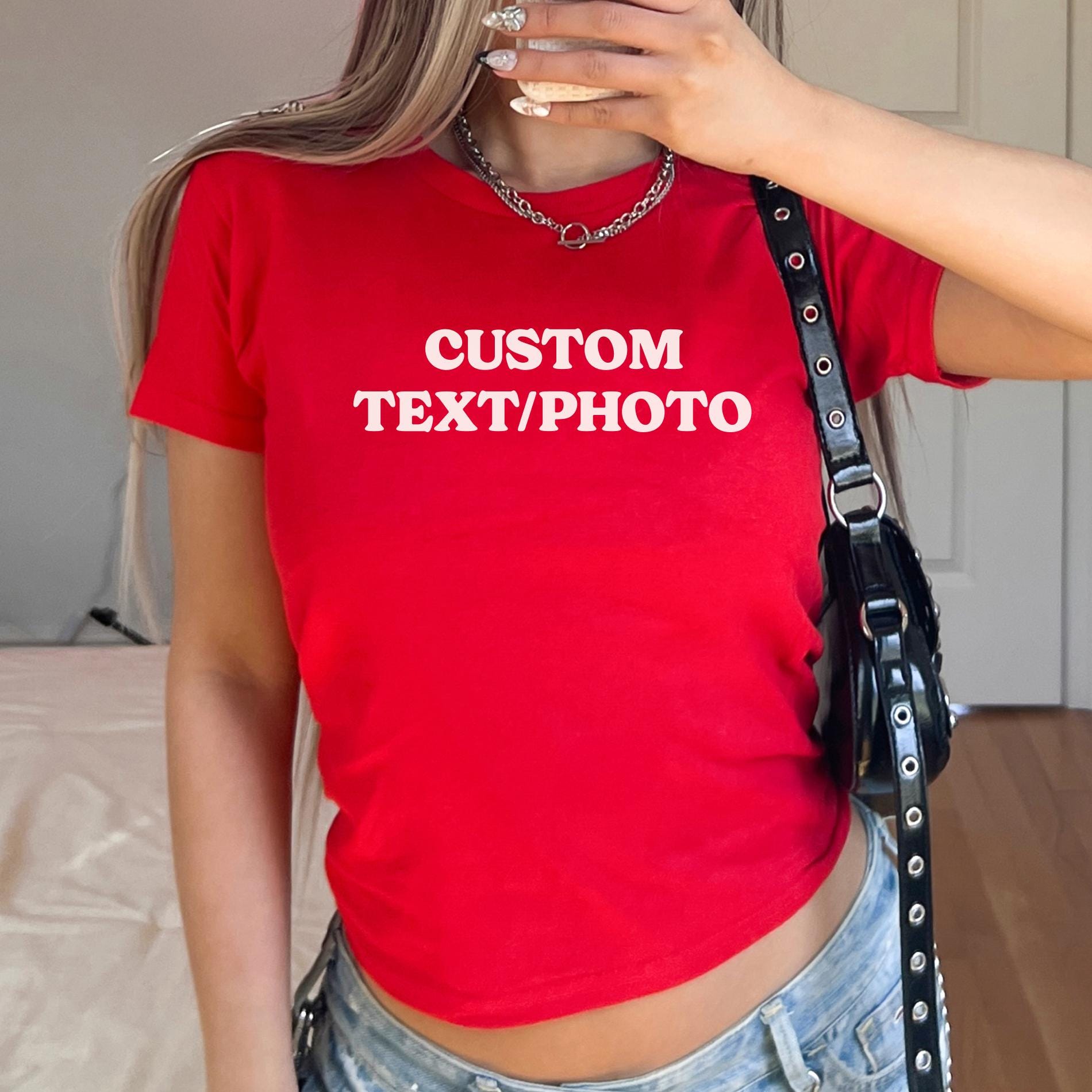 Custom Photo Baby Tee, Crop Top Personalized Text, Custom Picture Baby Tee, Personalized Y2K Shirt, Aesthetic Tee, Trendy Y2K Fashion, 90s