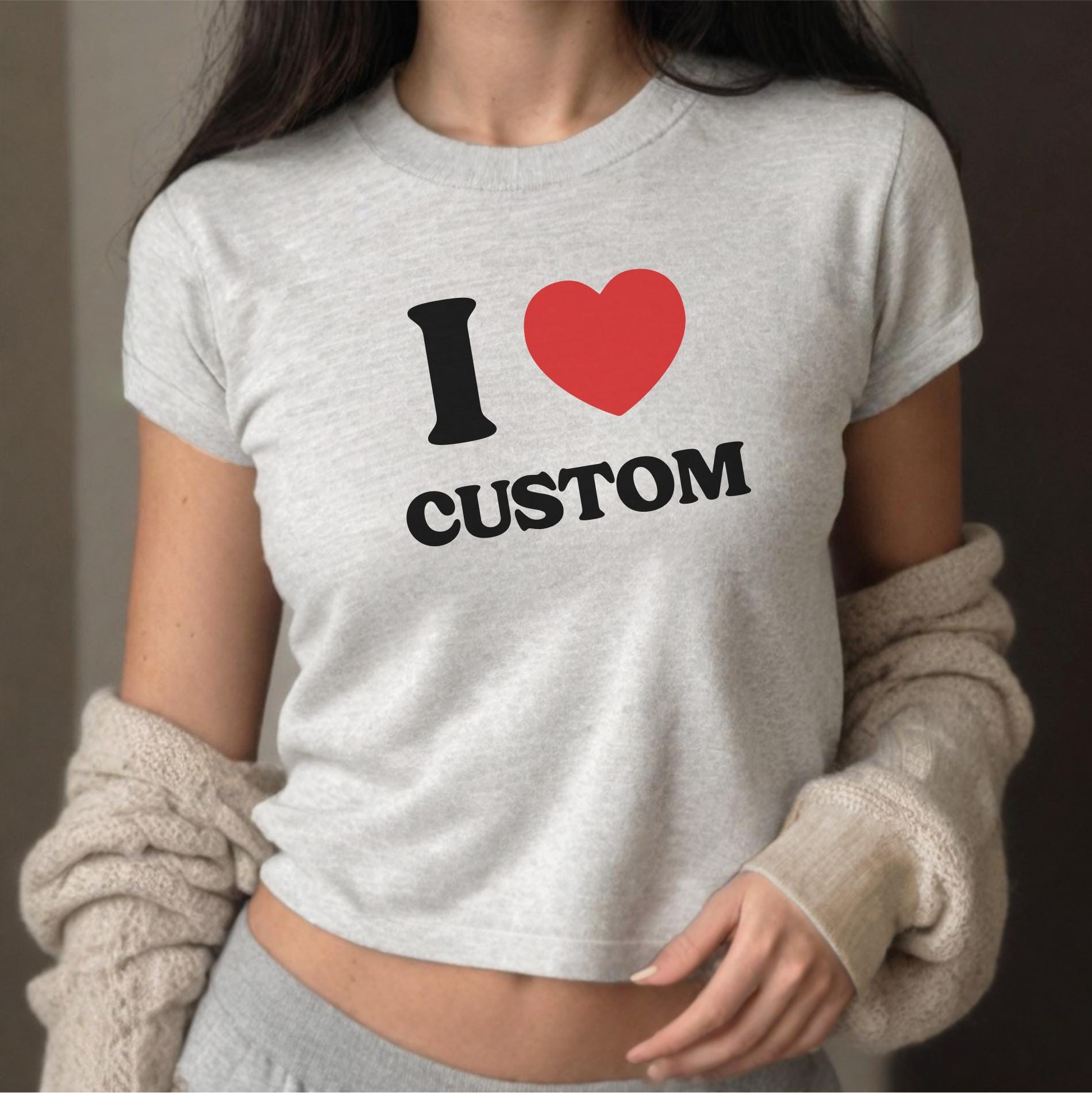 I Love Custom Baby Tee, I Heart Custom Shirt, Personalized Text Baby Tee, Personalized Y2K T-Shirt, Custom 90s TShirt, Trendy Y2K Clothing