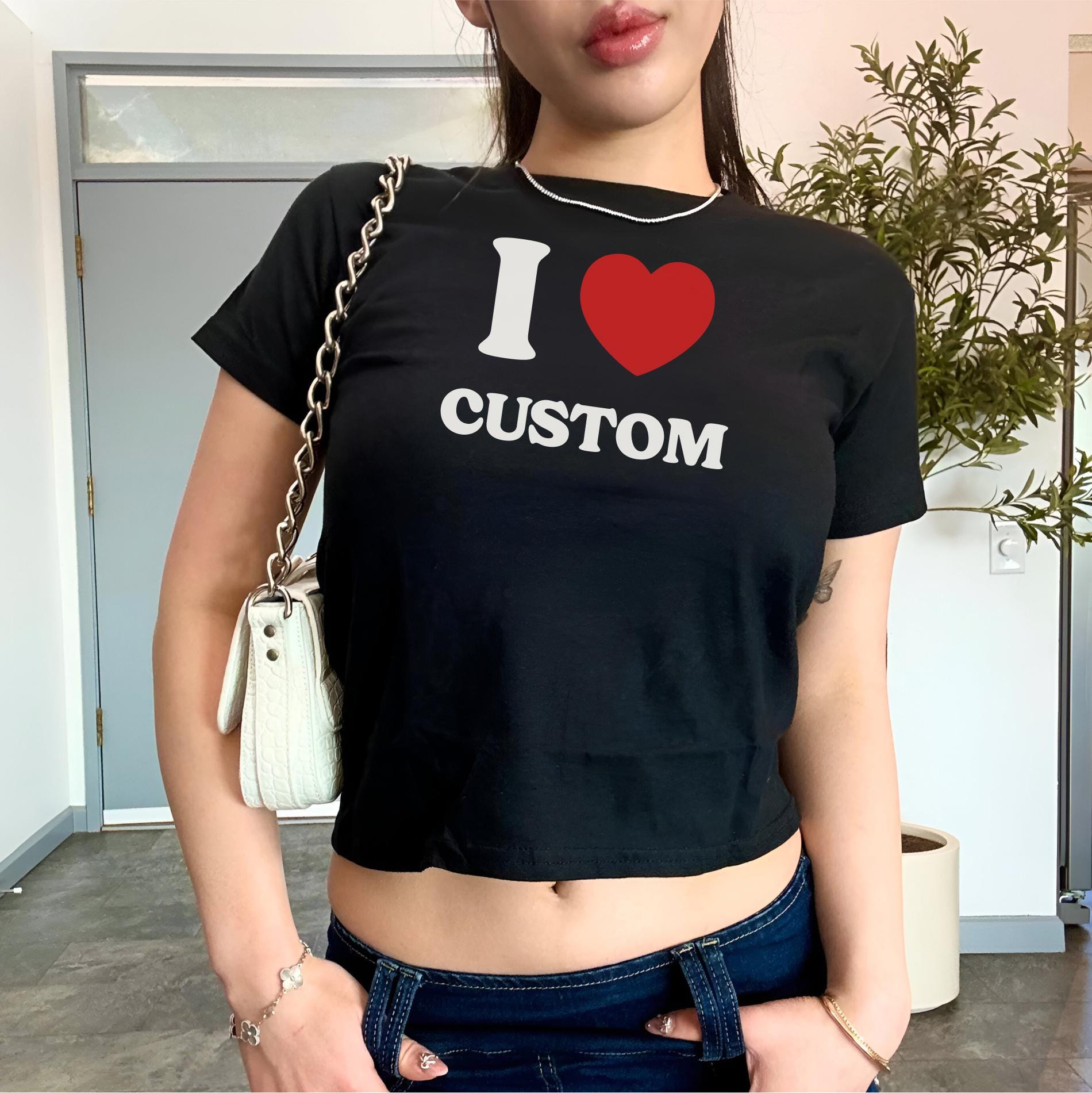 I Love Custom Baby Tee, I Heart Custom Shirt, Personalized Text Baby Tee, Personalized Y2K T-Shirt, Custom 90s TShirt, Trendy Y2K Clothing