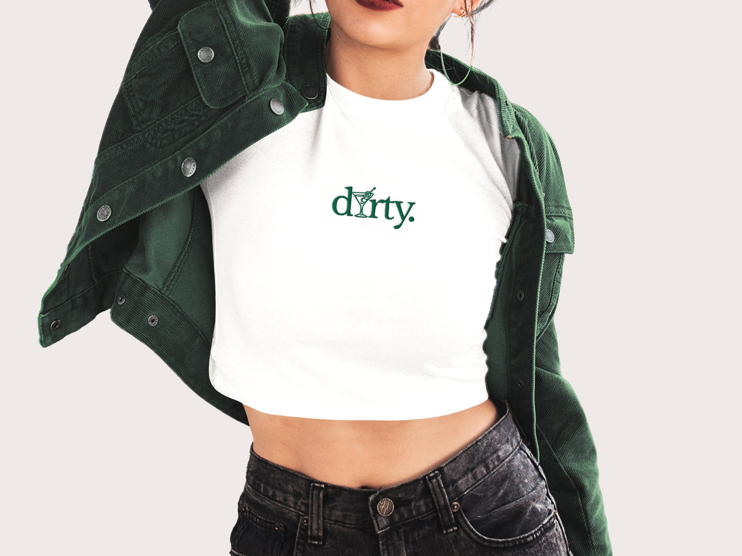 Minimalist Embroidered Dirty Martini Crop Top - Dirty Martini Shirt, Funny crop top, Y2K Crop Top, , Aesthetic Clothes, Dirty Martini Gift