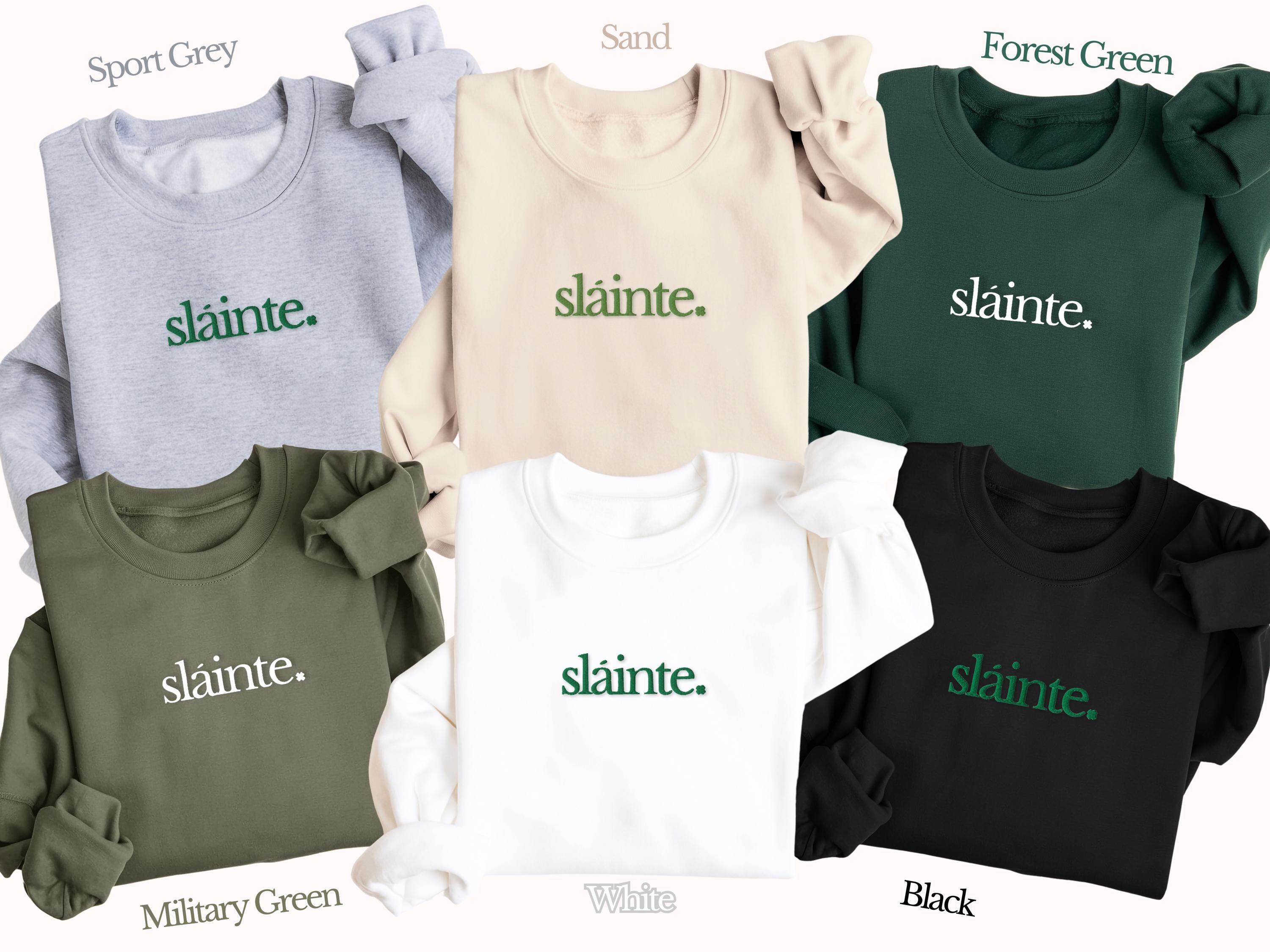 Minimalist Slainte Embroidered Sweatshirt - St. Patrick's Day Crewneck - Irish Gift - Shamrock Design Lucky Going Out Shirt