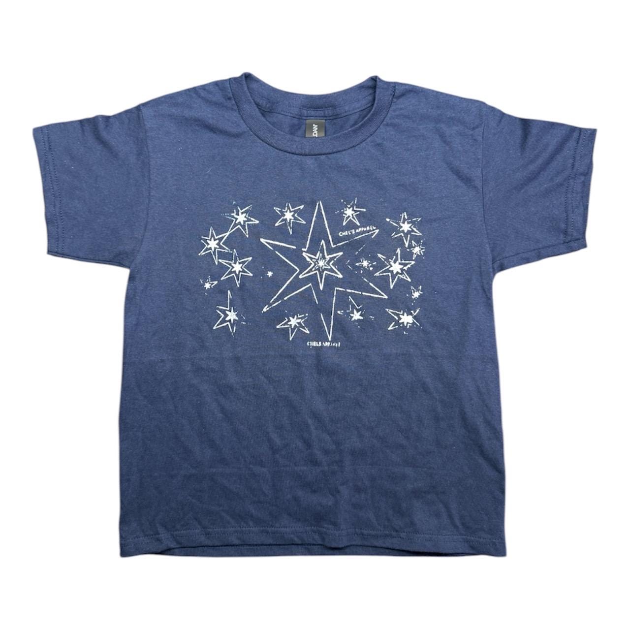 Navy, Vintage style CHELS APPAREL STARS tee, Hand Screen Printed, coquette, Unisex Baby tee Fit, Handmade gift apparel, unique, y2k