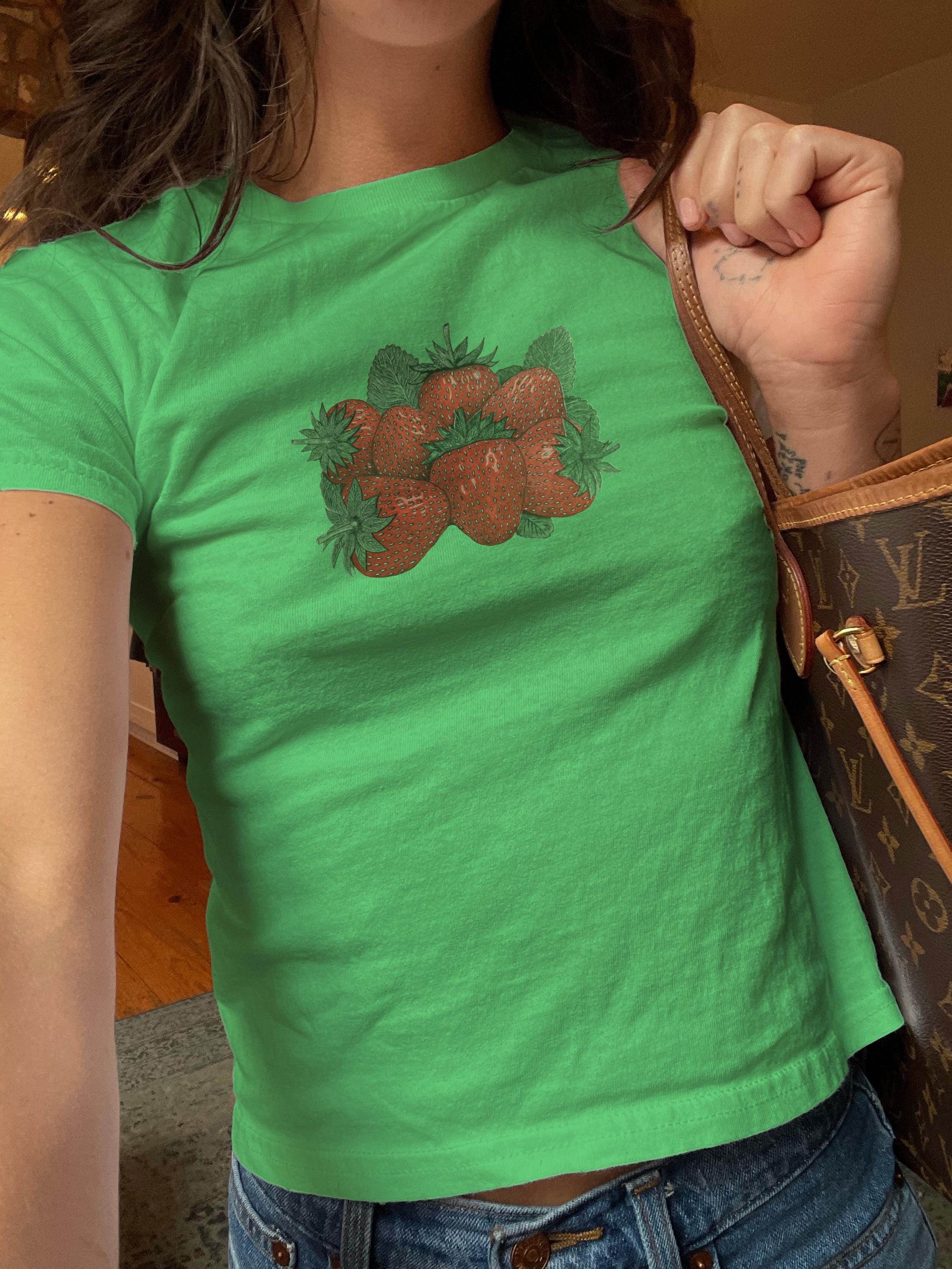 Painted Strawberries Baby Tee • 100% USA Cotton • Vintage Farmers Market T-Shirt • Cute Fruit Ad Graphic Shirt • Retro 90s 00s Fitted Tshirt