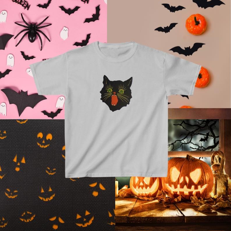 Vintage Halloween Black Cat Baby Tee: Witchy Coquette Style