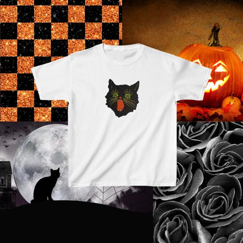Vintage Halloween Black Cat Baby Tee: Witchy Coquette Style