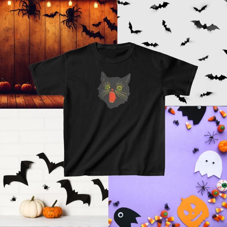 Vintage Halloween Black Cat Baby Tee: Witchy Coquette Style