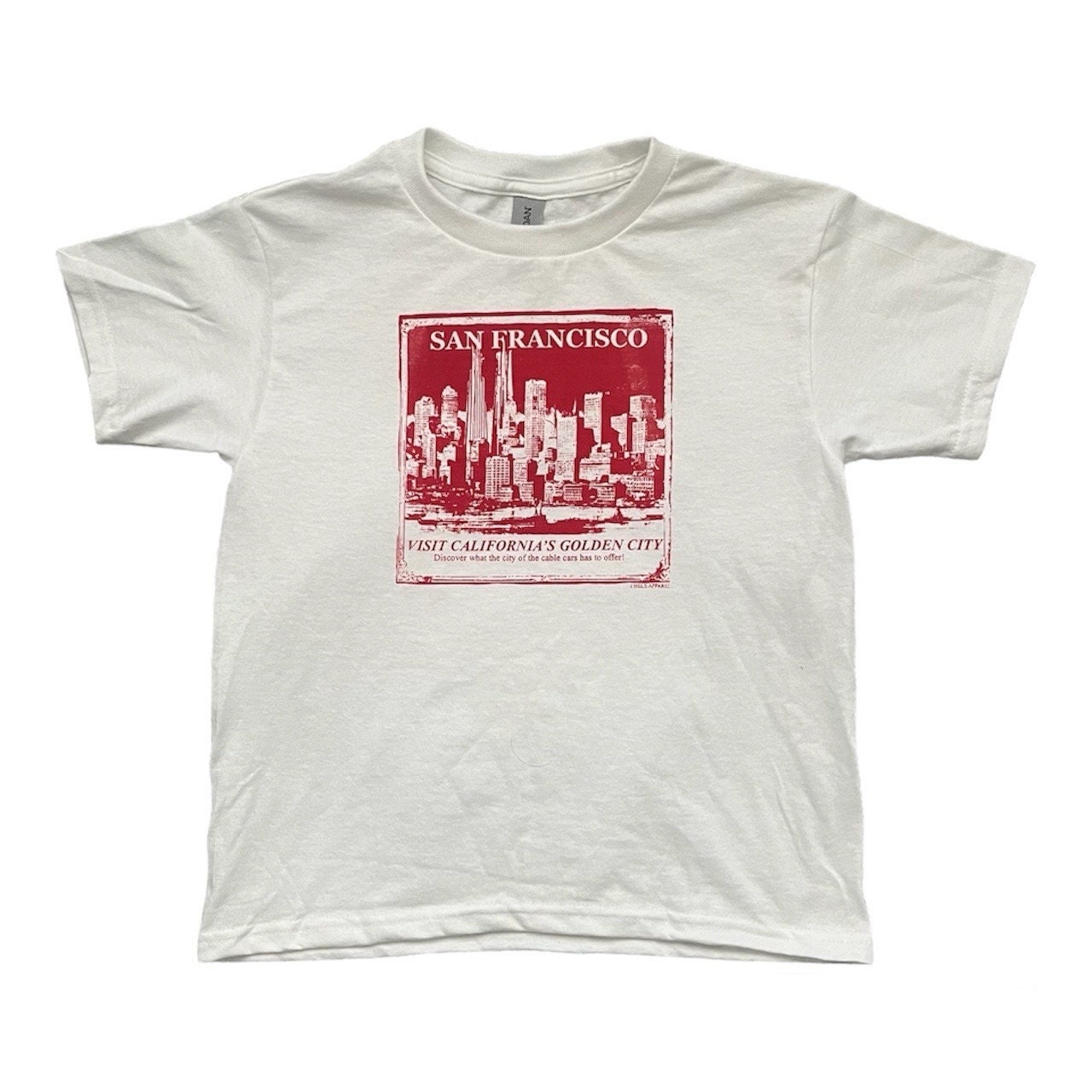 White, Vintage visit SAN FRANCISCO ad baby tee fit, Hand Screen Printed, Unisex Baby tee Fit, Handmade gift apparel, unique, y2k, streetwear