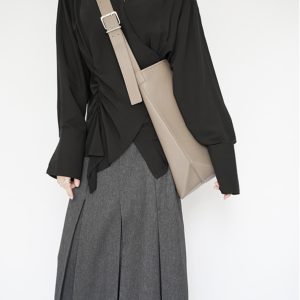 Large Capacity Solid Color Simple Lychee Pattern Bucket Bag