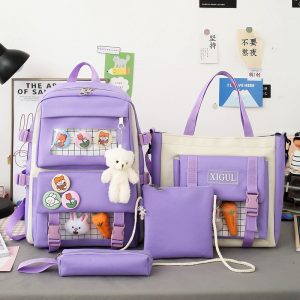 Backpack four-piece set Harajuku college style backpack backpack