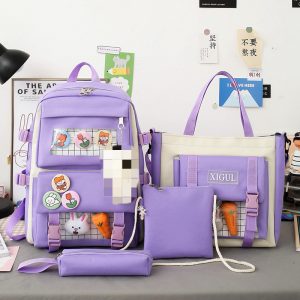 Backpack four-piece set Harajuku college style backpack backpack