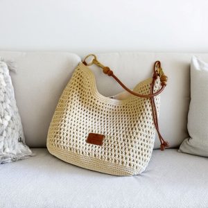 2025 Summer Straw Crossbody Bag, Straw Bag Leather Handles, Womens Woven Beach Bag, Perfect For Holidays, Shopping, And Everyday Use