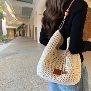 2025 Summer Straw Crossbody Bag, Straw Bag Leather Handles, Womens Woven Beach Bag, Perfect For Holidays, Shopping, And Everyday Use