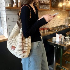 2025 Summer Straw Crossbody Bag, Straw Bag Leather Handles, Womens Woven Beach Bag, Perfect For Holidays, Shopping, And Everyday Use