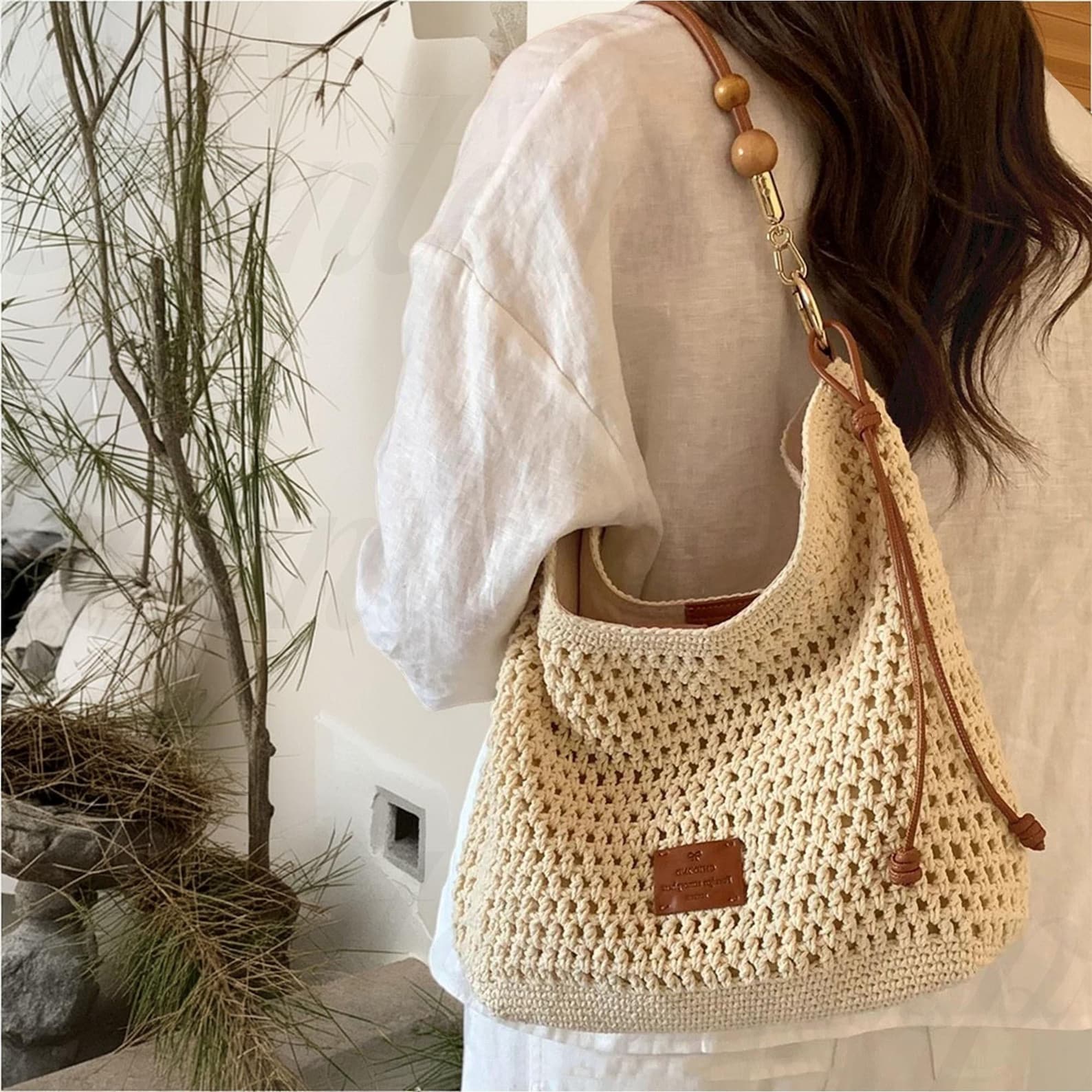2025 Summer Straw Crossbody Bag, Straw Bag Leather Handles, Womens Woven Beach Bag, Perfect For Holidays, Shopping, And Everyday Use