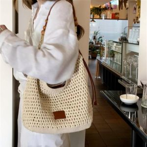 2025 Summer Straw Crossbody Bag, Straw Bag Leather Handles, Womens Woven Beach Bag, Perfect For Holidays, Shopping, And Everyday Use