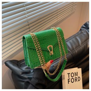 Versatile Women's Solid-color Crocodile-print Chain Crossbody Bag