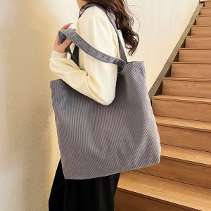 Stylish Large Tote Bag: Simple Corduroy Shoulder Bag for Everyday Use