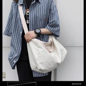 Men's Solid-color Crossbody Canvas Shoulder Student Schoolbag Tutoring Bag