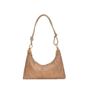 Women's Solid-color Shiny Faux Rhinestone Zipper-k - Elongated Shoulder Bag