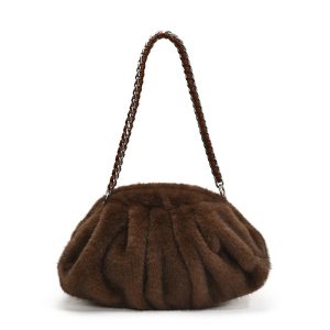 Faux Mink Fur Pleated Cloud Plush Fringe Shoulder Bag