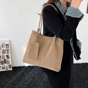 Large-capacity Women's Matte Suede Tote Bag for Stylish Convenience