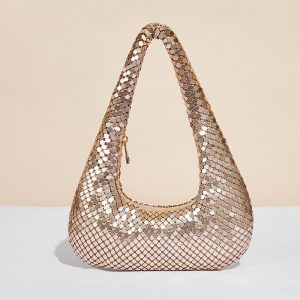 Elegant Metallic Gold Evening Chain Bag - Women's Clutch Purse for Parties