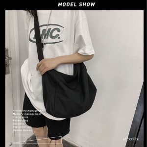 Men's Solid-color Crossbody Canvas Shoulder Student Schoolbag Tutoring Bag