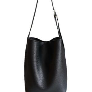 Large Capacity Solid Color Simple Lychee Pattern Bucket Bag