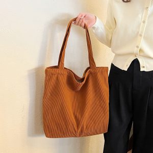Stylish Large Tote Bag: Simple Corduroy Shoulder Bag for Everyday Use