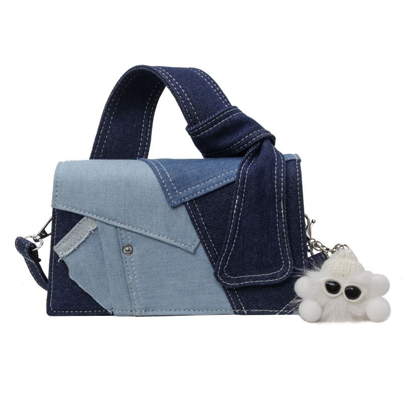Simple Denim Fabric High-end Feel Versatile Fashion  - Fringe Crossbody Bag - Blue, Bag Pendant
