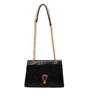Versatile Women's Solid-color Crocodile-print Chain Crossbody Bag