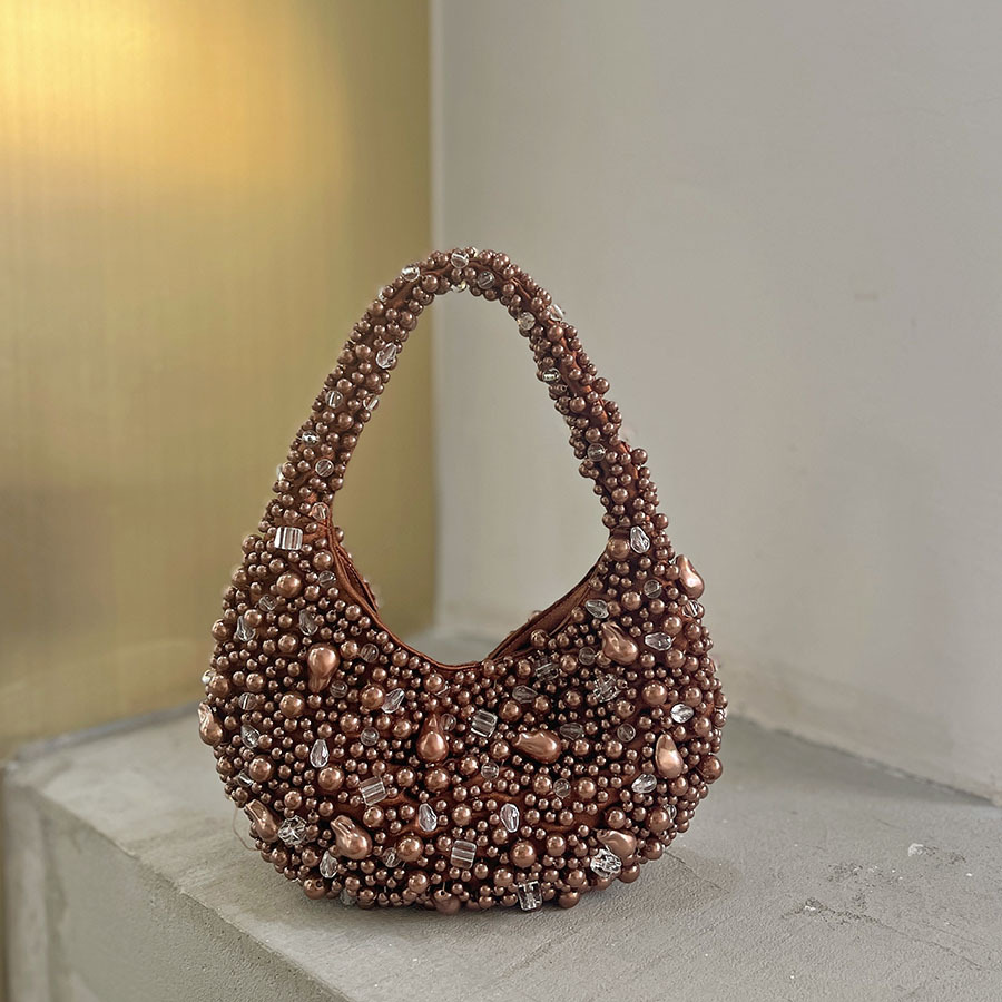 Versatile Casual Crystal Bead Woven Retro Shoulder Bag with Unique Texture