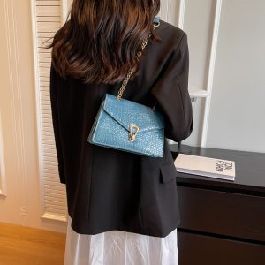 Versatile Women's Solid-color Crocodile-print Chain Crossbody Bag