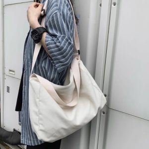 Men's Solid-color Crossbody Canvas Shoulder Student Schoolbag Tutoring Bag