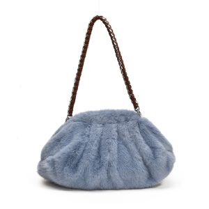 Faux Mink Fur Pleated Cloud Plush Fringe Shoulder Bag