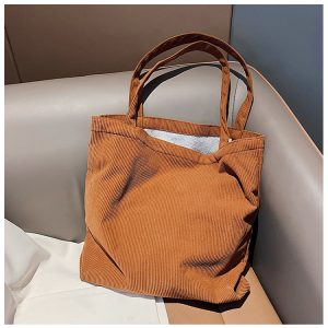 Stylish Large Tote Bag: Simple Corduroy Shoulder Bag for Everyday Use