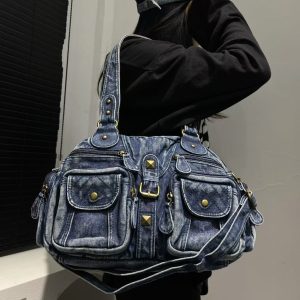 Vintage Multi-pocket Distressed Fringe Crossbody Bag for Women