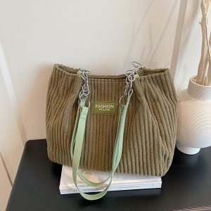 Stylish Large Tote Bag: Corduroy Chain Underarm Tote for Women