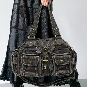 Vintage Multi-pocket Distressed Fringe Crossbody Bag for Women