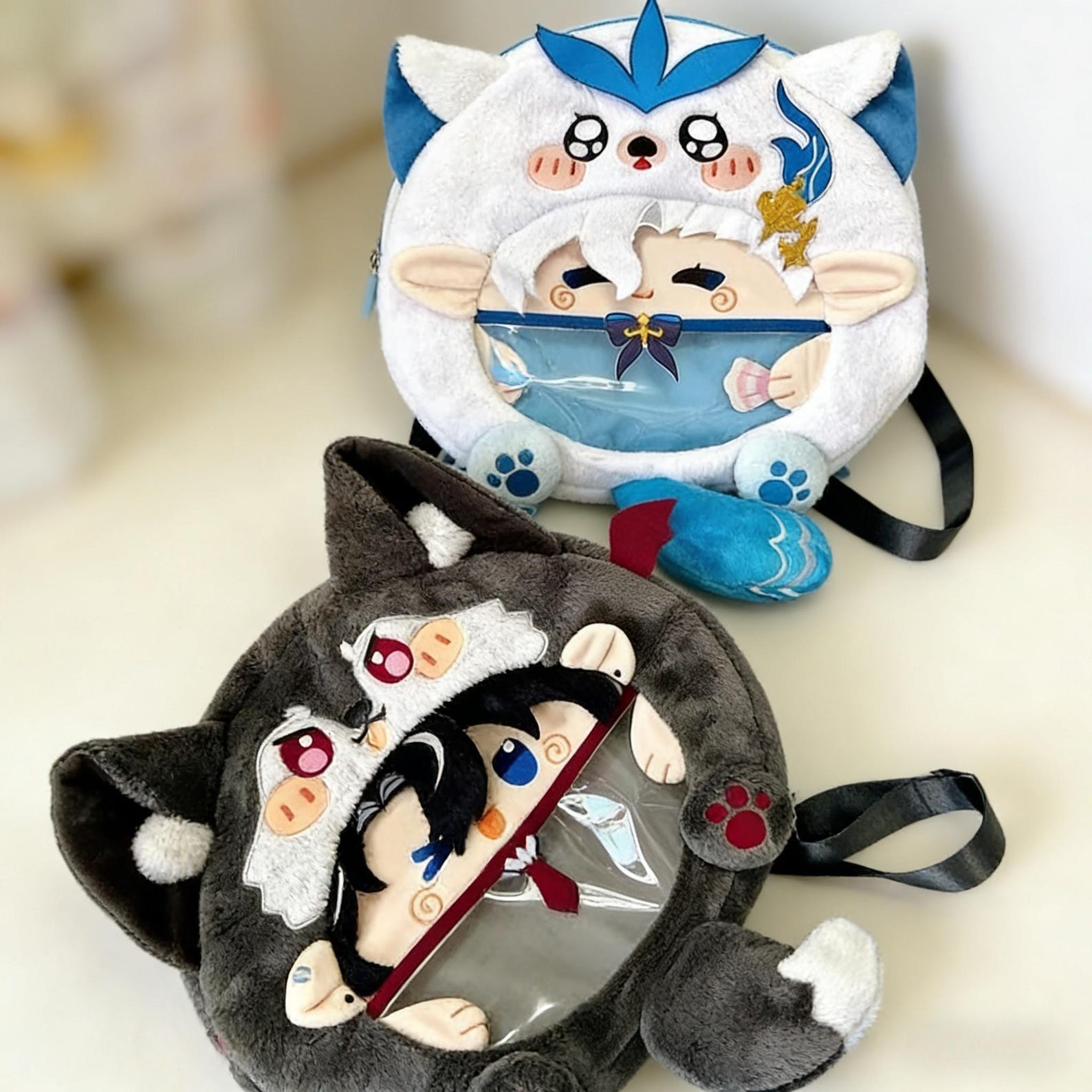 Anime Fanmade Plush Ita Bag Backpack or Crossbody – Kawaii Display Bag for Pins & Badges, Cosplay Ita Bag Gift