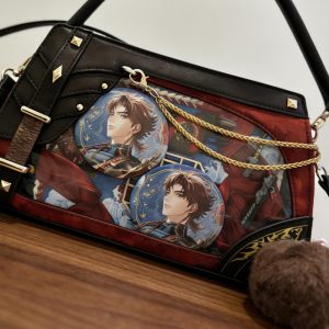 Anime Ita Bag with Chains – Red & Black Crossbody Display Purse for Badges, Pins, Keychains | Cosplay Gift for Otome Fans