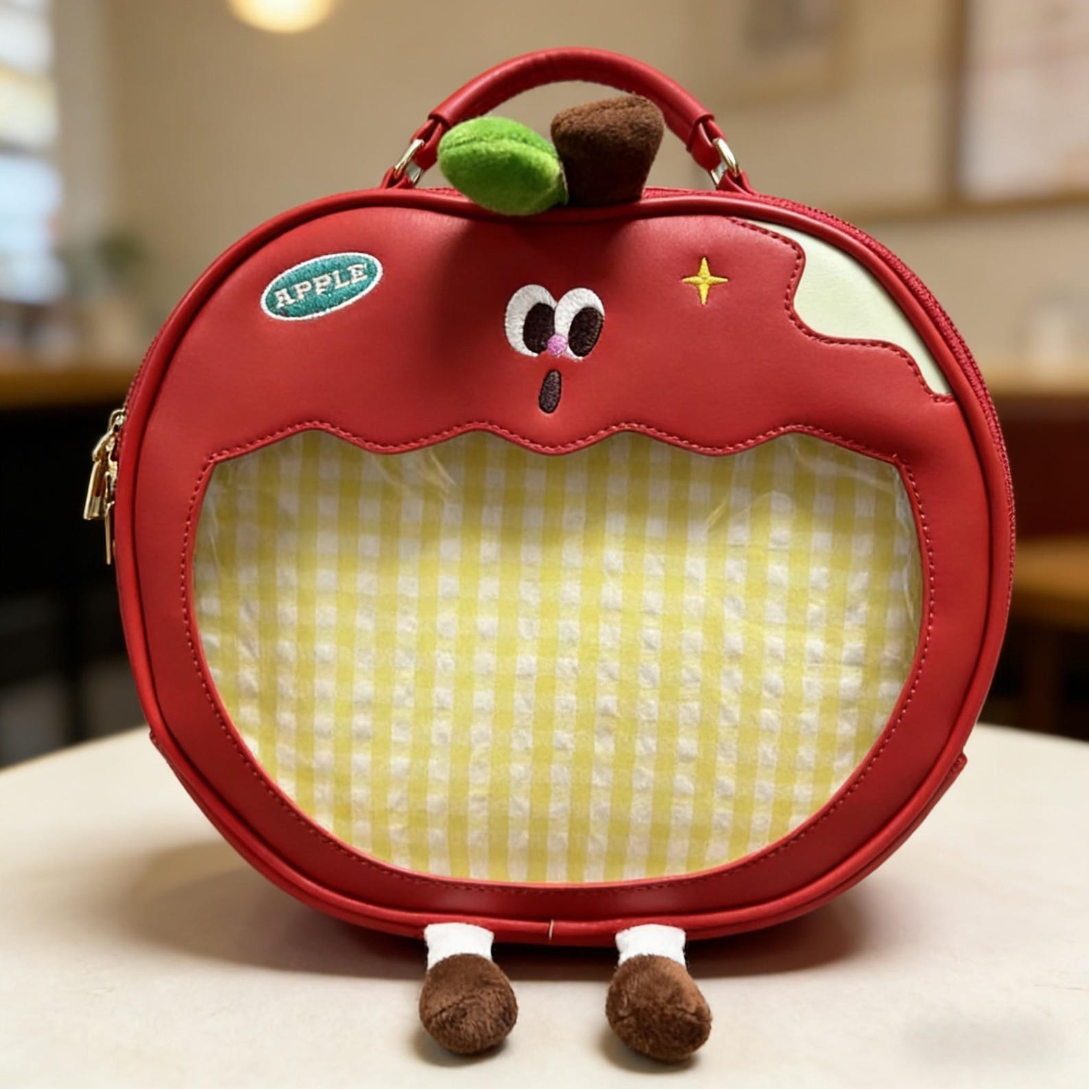 Apple Ita Bag – PU Leather Clear Display Backpack, Shoulder & Handbag for Pins, Keychains and Collectibles | Cute Gift for Collectors